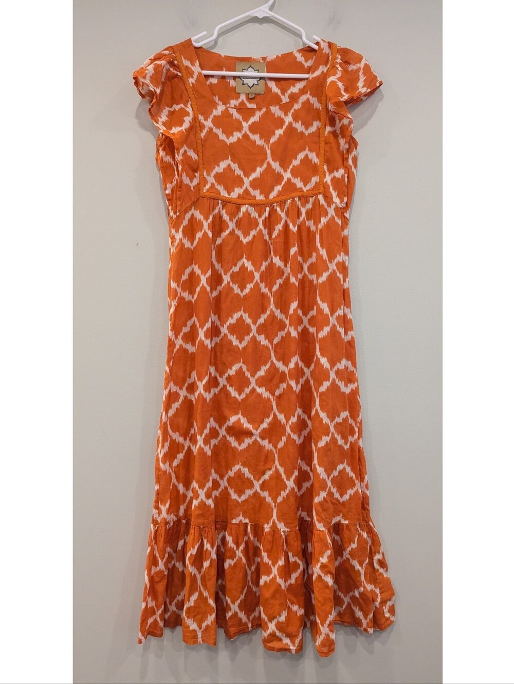 Tanavana 100% Cotton Made In India Orange Maxi Dress Size Small